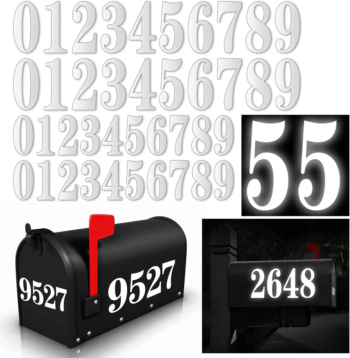 60 PCS White Vinyl Waterproof Mailbox Numbers Address Labels, 3" (4 Sets) & 4" (2 Sets) 0-9 Stickers for Outdoor House Address Display
