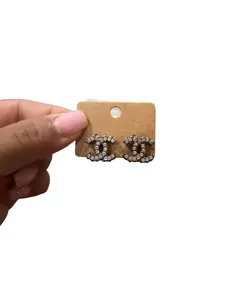 Pre-owned Chanel Rhinestones (top and bottom) Coco Mark Clip On Earrings Perfect for Daily Use