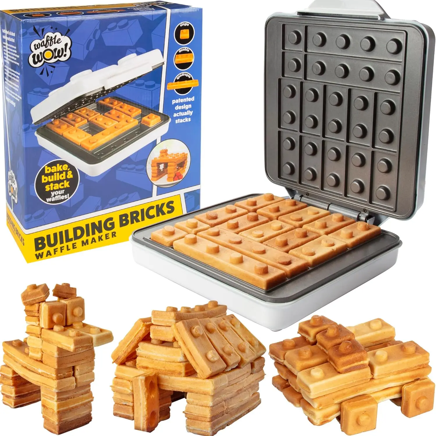 Building Brick Waffle Maker | Novelty Nonstick Waffle Iron for Fun Kids Breakfasts, Viral Kitchen Gadget Gift & Stackable Waffles