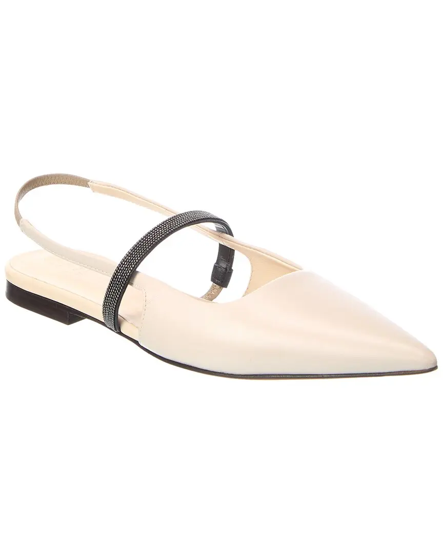 Brunello Cucinelli Leather Slingback Flat