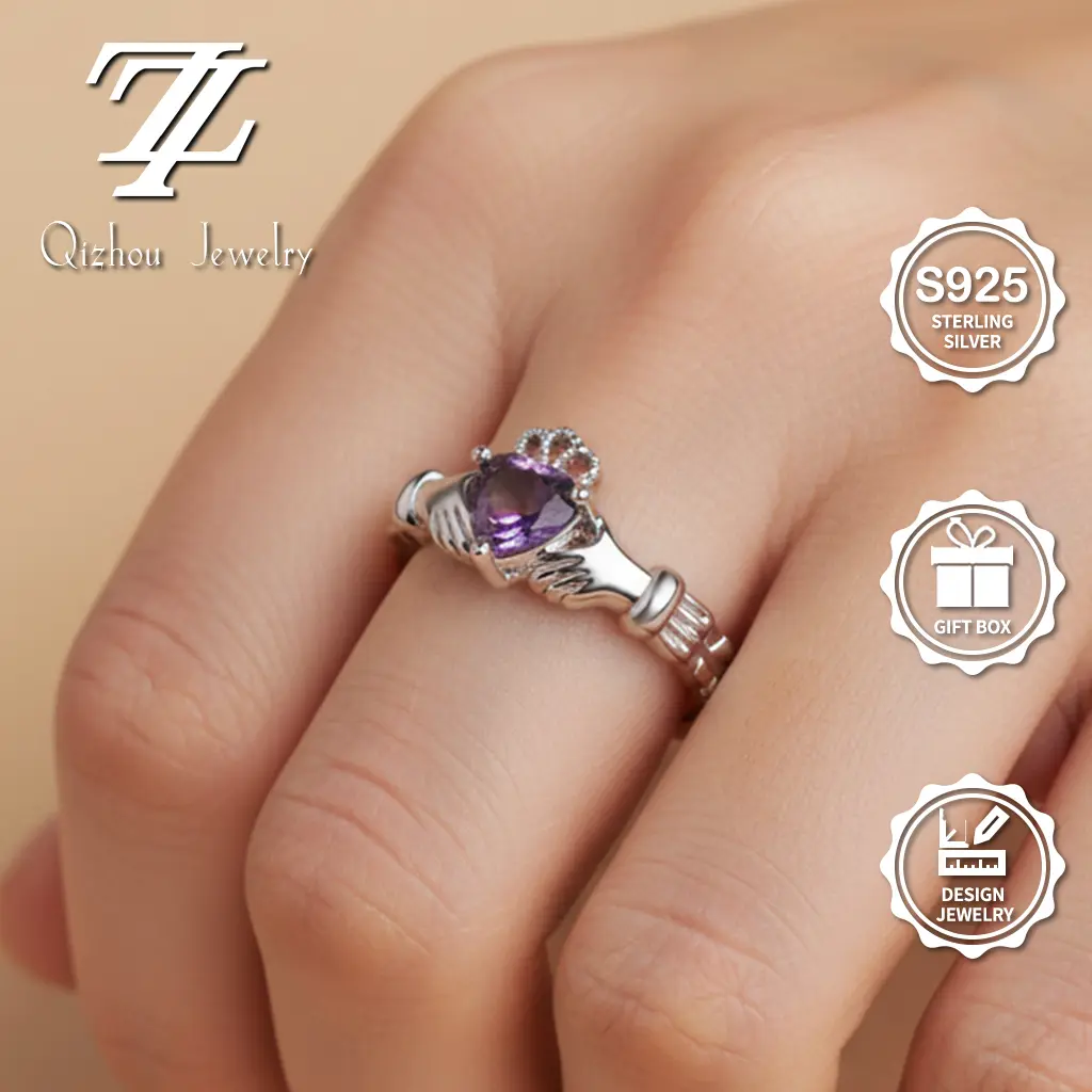Claddagh Ring with Purple Heart Stone, Irish Promise Ring for GF, Fine Craftsmanship Women's Fashion Jewelry Gift, Promise Rings For Gf summerwins,summerwins