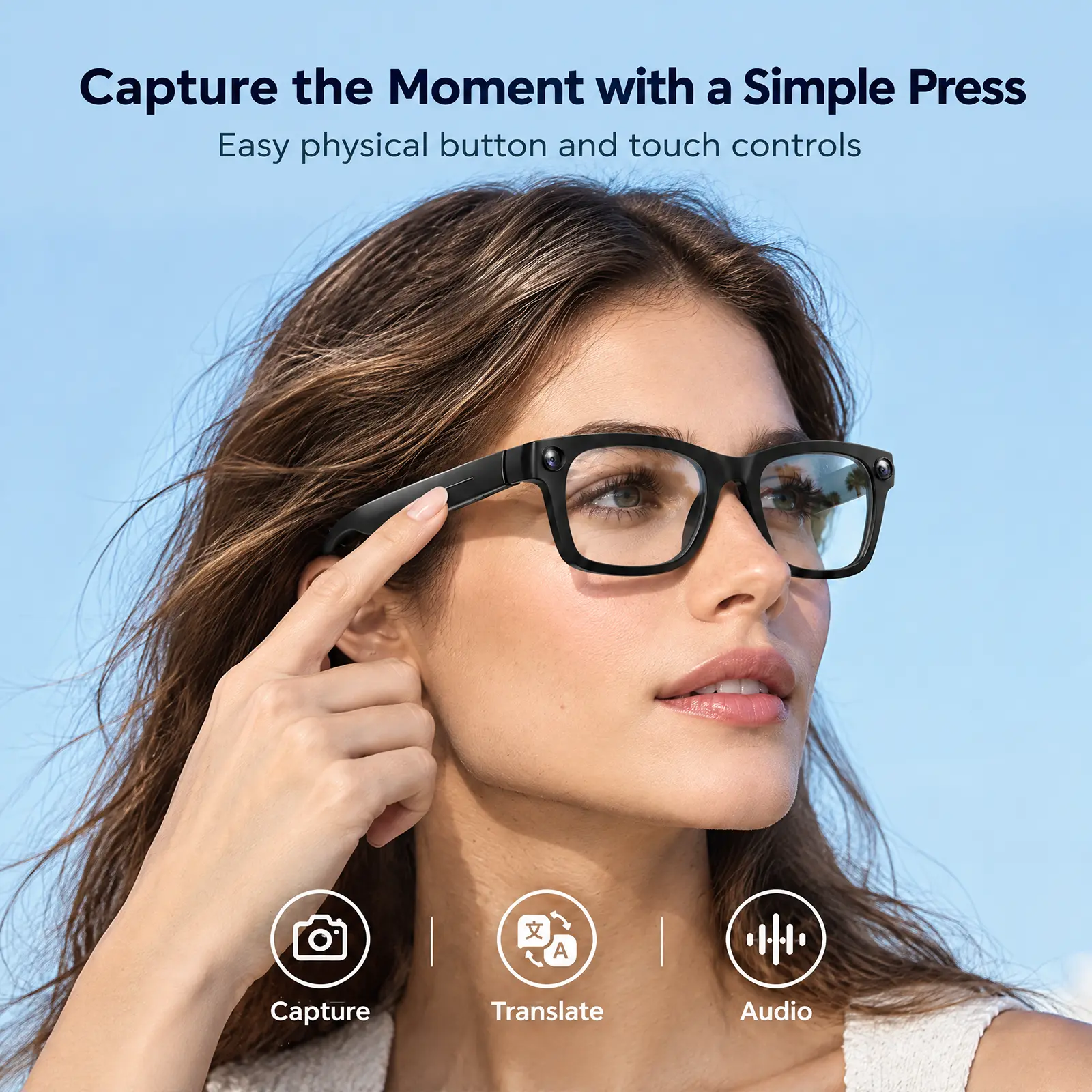 [Auction Only] E09 AI Smart Glasses with 8MP Camera, 1080P POV Video, Real-Time Translation, Open-Ear Audio, AI Voice Assistant, Photochromic Lenses, 8GB Storage