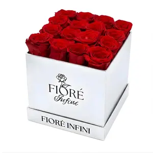 Red Forever Roses In a Silver Square Box