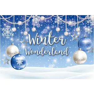 8x6-Foot Winter Wonderland Backdrop Blue Boy Baby Baptism Birthday Party Christmas Snowflake Snow Scene Photography Backdrop Blur Effect Glitter Pearl Decor Photo Booth