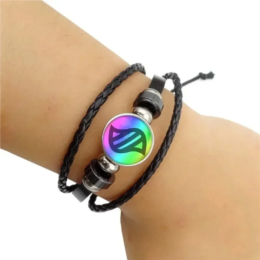 Women's Handwoven Leather Strap Bracelet - Adjustable Bangle with Glass Cabochon, Boho Fashion Female Wrist Jewelry, Daily Wear Gift Accessory