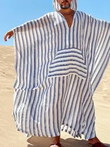 New Stylish Loose Casual Muslim Men's Long Robe, Comfortable Middle Eastern Apparel for Everyday Wear, Trendy Fashion for Modern Men