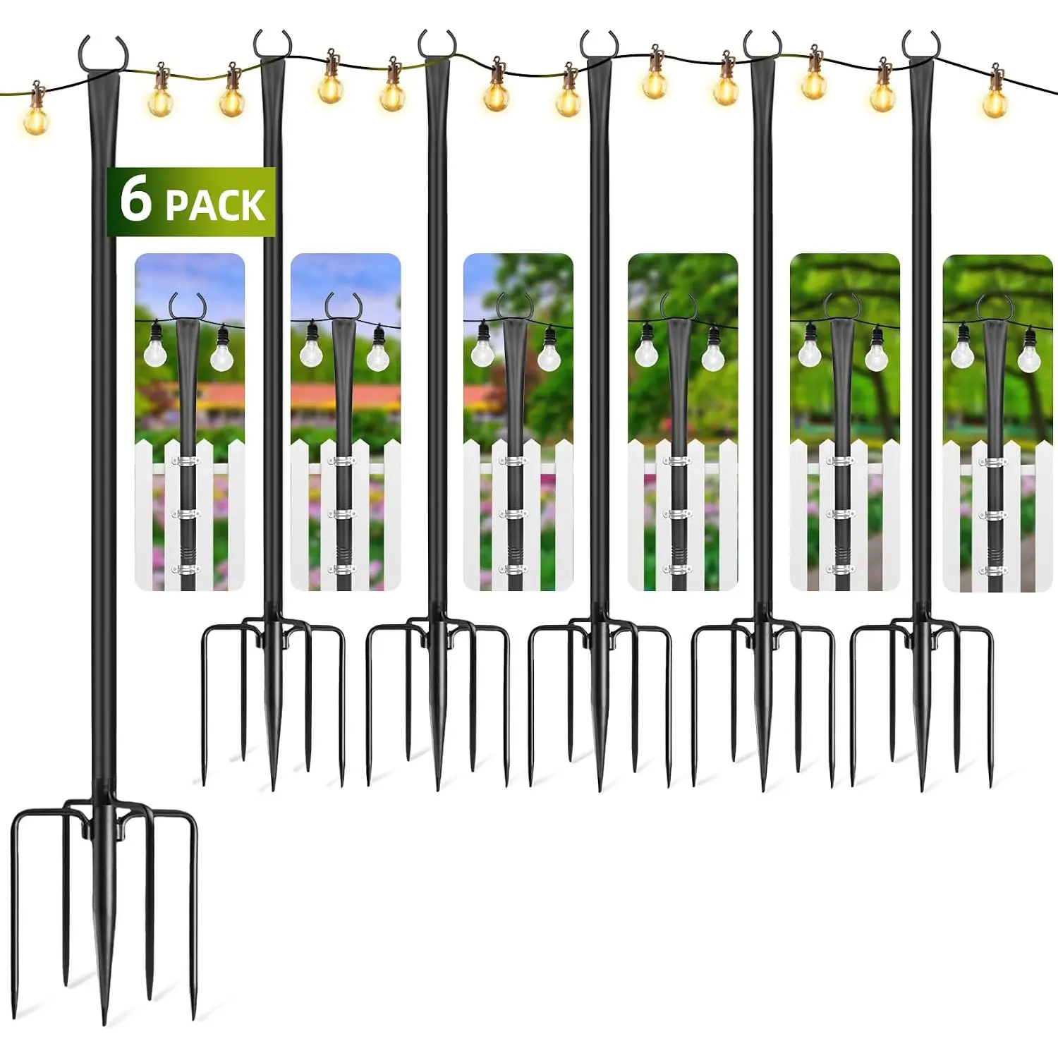 String Light Poles for Outside, 6 Pack 10 ft Adjustable Light Poles