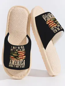 Vintage Distressed American Flag Nostalgic Slogan Slippers Cloud-Feeling American Retro Tough Style Indoor Outdoor Must-Have