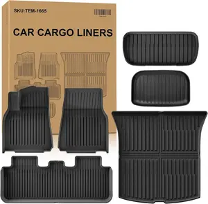 2025 New Tesla Model Y Juniper Floor Mats 5-Seater, Set of 6 All Weather TPE Waterproof Anti-Slip Front & Rear Trunk Mats Cargo Liners (ONLY for Tesla Model Y Juniper)