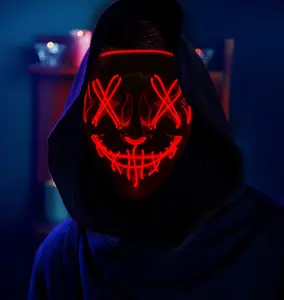 LED Halloween Mask with 4 Lighting Modes, Scary Spooky Mask for Festival Cosplay, Halloween Costume Masquerade Parties, Carnival, Gifts White