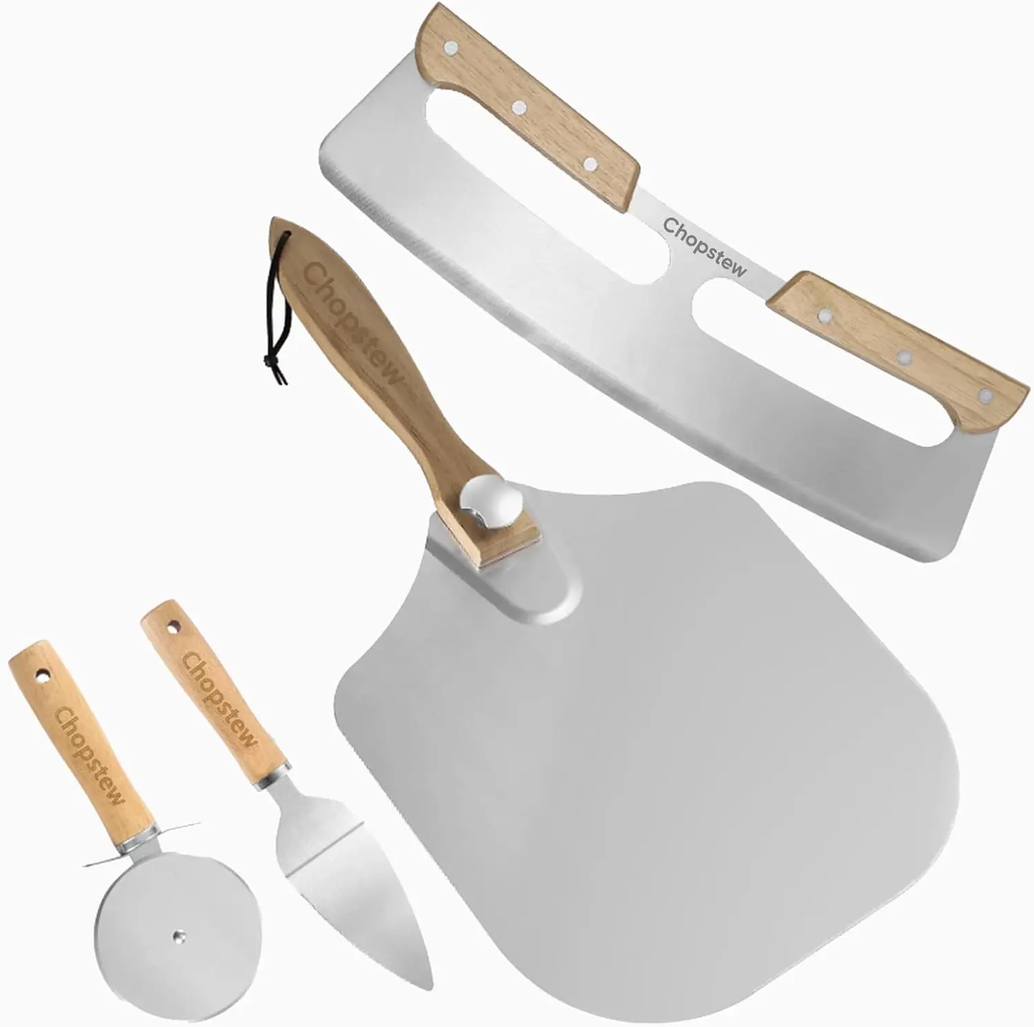 4-Piece Pro Pizza Peel Set with Foldable Wood Handle, Aluminum Metal Peel, Cutter, and Double handle Shaker for Baking Artisanal Homemade Pizza (12 Inches)