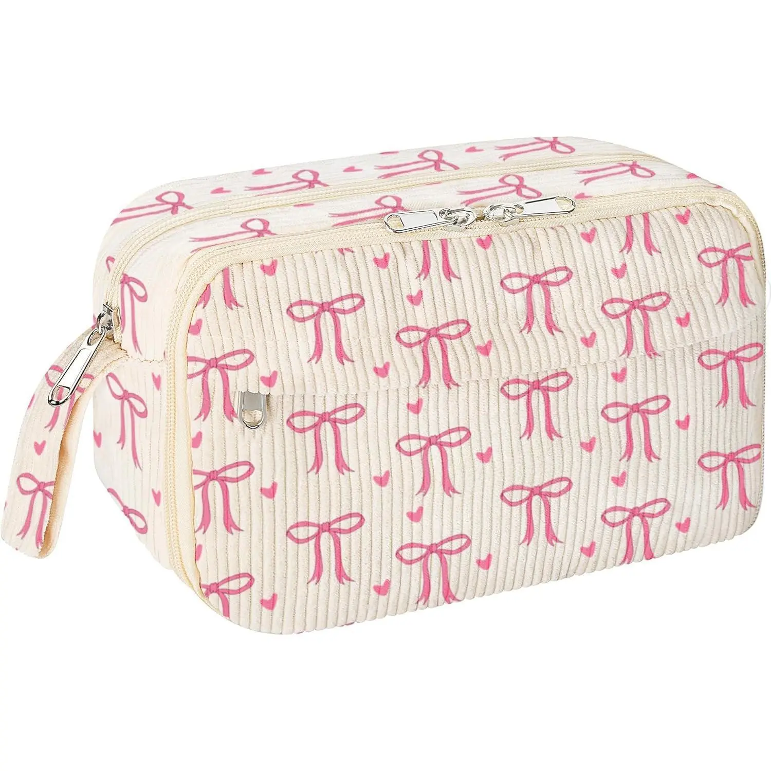 Cute Pencil Case,Large Corduroy Zippered Pencil Case Pouch, aesthetic Pencil with Compartments, Pencil Pouch School Supplies (pink bow)