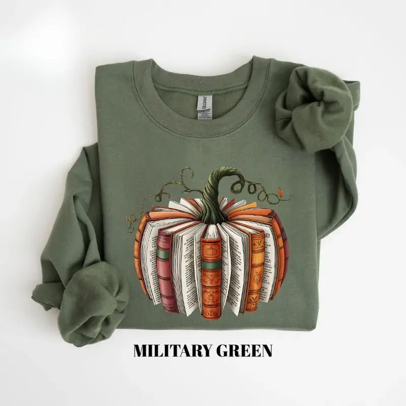 Gildan Fall Book Pumpkin Sweatshirt, Book Lover Halloween Crewneck, Cute Pumpkin Graphic Sweater, Autumn Bookish Sweatshirt, Cozy Fall Gift for Women