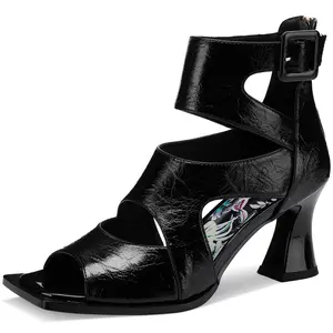 TDD Chunky Gladiator Sandals for Women Summer Peep Toe Stylish Sexy Shoes Dressy Comfortable Strappy High Heels Elegantes Sparkly Buckle Wedge Ladies Formal 3 Inch Pumps 112