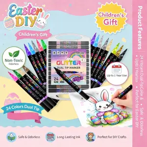 Glitter Dual-Tip Markers 24 Colors Creative Gift Set for DIY Drawing & Fabric Crafts Ideal for Artists Crafters easter gifts for kids Marker pen