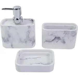 Hymmah Marble Pattern Bathroom Accessories Set, Toothbrush Holdr Set, 3 Pieces Resin Bathroom Set with Toothbrush Holder, Soap Dispenser, Soap Dish,Tumbler (Marble)