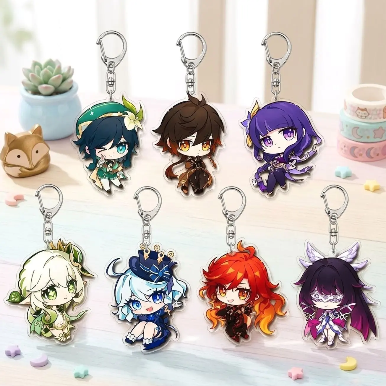 Genshin Impact Acrylic Keychains, Furina Raiden Shogun Zhongli Venti Nahida Columbina Mavuika Character Charms, Anime Keyring Gift for Gamer Fans