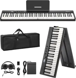 88-Key Foldable Electronic Piano, Portable Full-Size Digital Keyboard with Power Adapter, Headphones, Carry Bag, for Beginner Hobbyists, Black