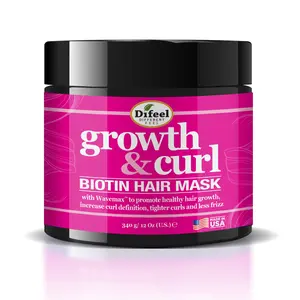Difeel Growth & Curl Biotin Hair Mask 12 oz with Wavemax for Healthy Hair Growth Curl Definition & Less Frizz Made in USA