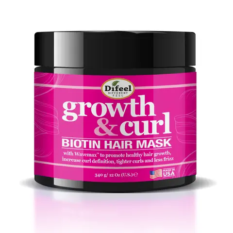 Difeel Growth & Curl Biotin Hair Mask 12 oz with Wavemax for Healthy Hair Growth Curl Definition & Less Frizz Made in USA