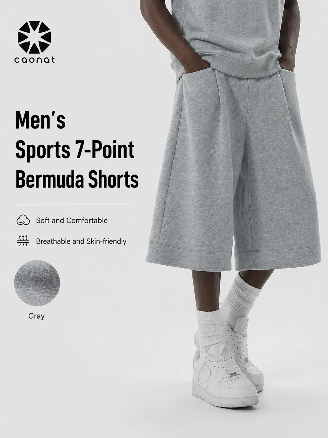 CAONAT Men’s Baggy Longline Gym Shorts Loose Fit 3/4 Length Sweat Shorts Wide Leg Casual Streetwear Jersey Shorts Athletic Lounge Capri Shorts fathersdaygift,father'sdaygifts Oversize Oversized