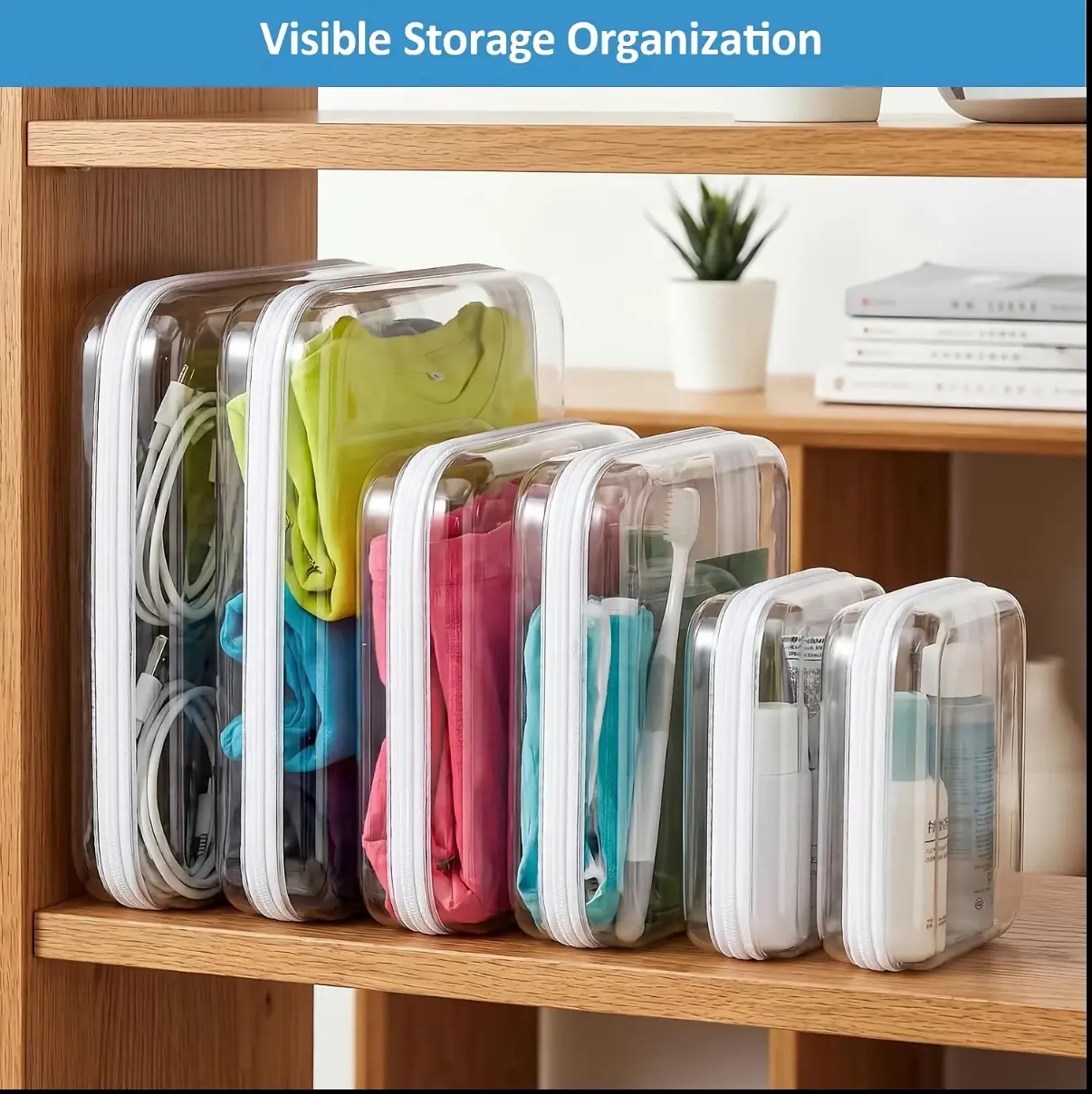 3-Pack BPA-Free Hard Shell Zipper Pouches, Transparent Storage Containers for Home Organization, Stackable Organizer for Toiletry & Toys, TSA-Approved Travel Bag for Cosmetics & Makeup Products