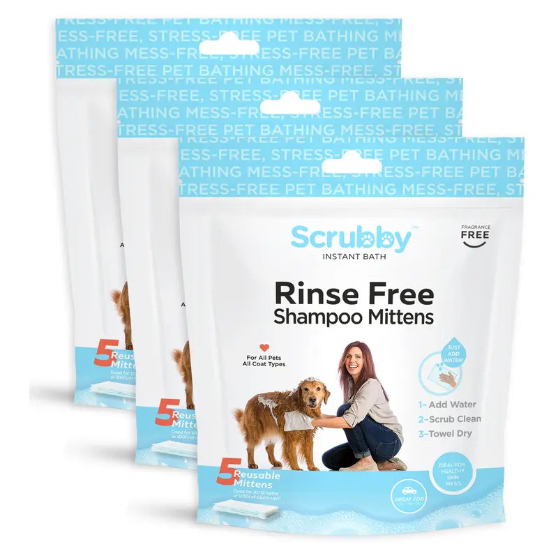 Scrubby Pet 15-Pk Rinse Free On-the-Go Shampoo Pet Mittens