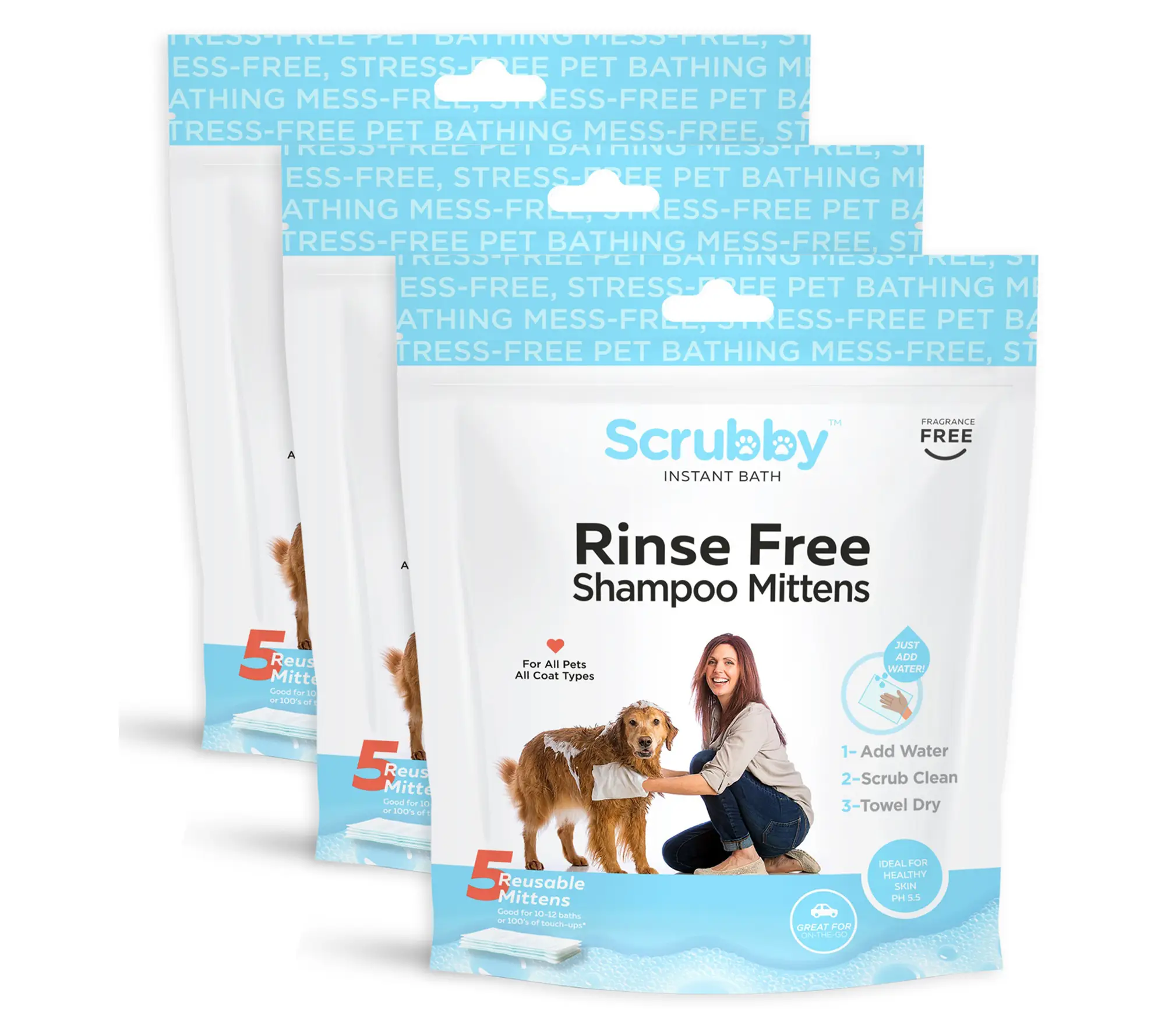Scrubby Pet 15-Pk Rinse Free On-the-Go Shampoo Pet Mittens