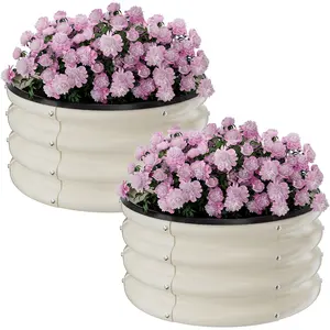 【Plant Must Have】Metal round raised 2Pcs 2x2x1ft Round Galvanized Raised Garden Bed Kit Outdoor, Metal Planter Box for Planting Plants Vegetables, White