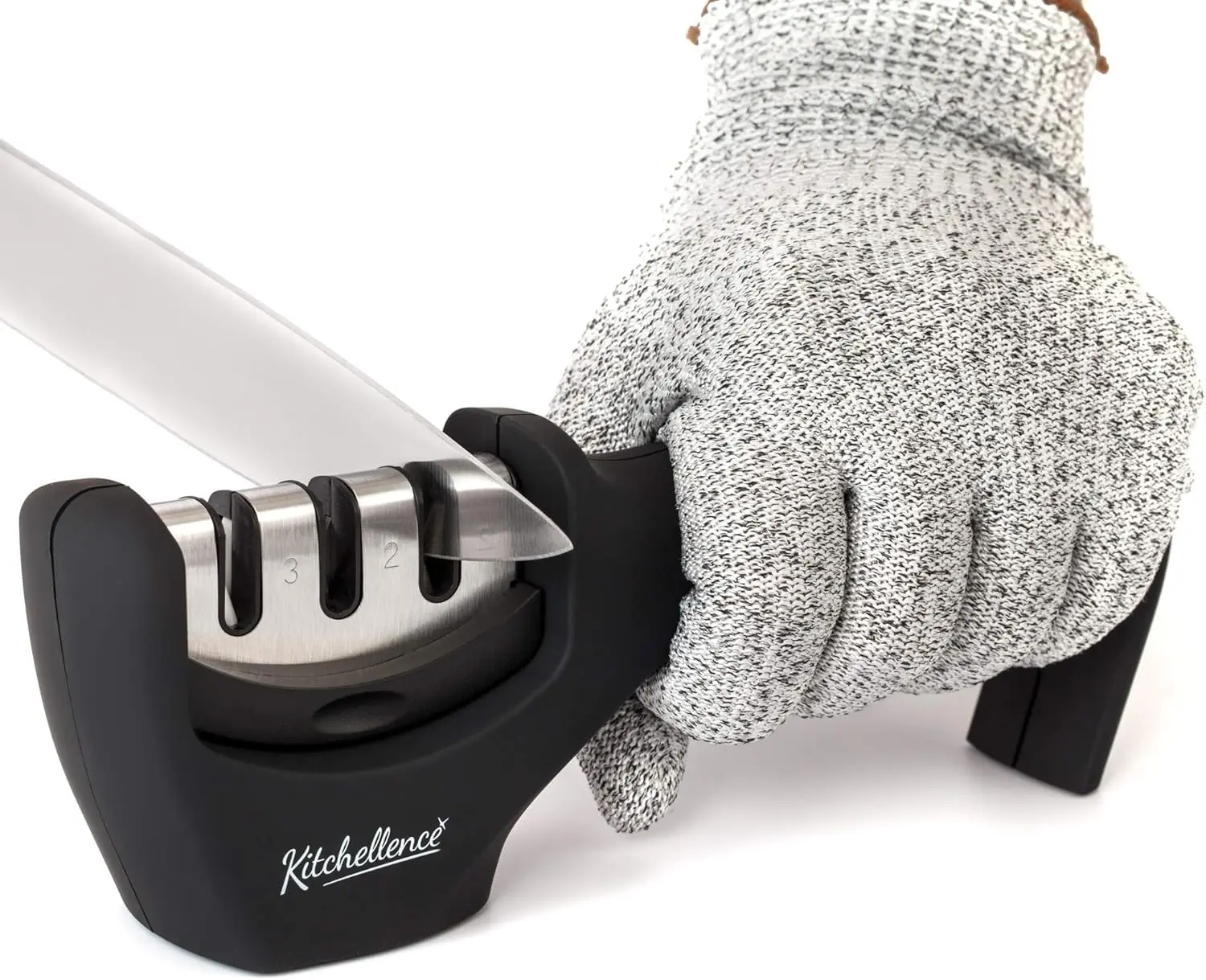4-in-1 Electric Kitchen Knife Sharpener Accessory Set - 3-Stage Tool for Blade Repair, Restoration, Polishing, and Included Cut-Resistant Glove