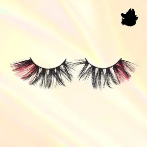 Doja 25mm Neon Hot Pink Ombre Colored Fluffy Dense Wispy Glue-on Eyelashes with Luxury Casing & Free Spoolie Makeup Cosmetic Eyelash Extensions | Perfect Halloween Lashes Colorful