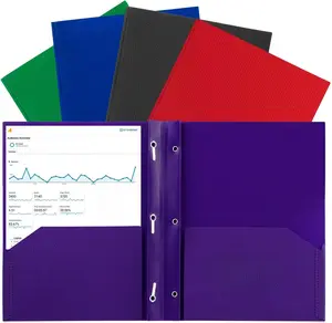 Bold and Stylish Plastic Folders with Pockets Durable Heavy Duty File Folders with Business Card Slot 2-Pocket Folder Bulk with 3 Prongs Aesthetic File Folder Back to School Office Filing Supplies