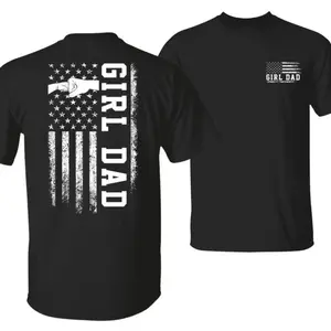 Girl Dad T-Shirt – American Flag Graphic with Fist Bump Symbol, Perfect Gift for Proud Fathers of Daughters, Patriotic Style –  Menswear Tops