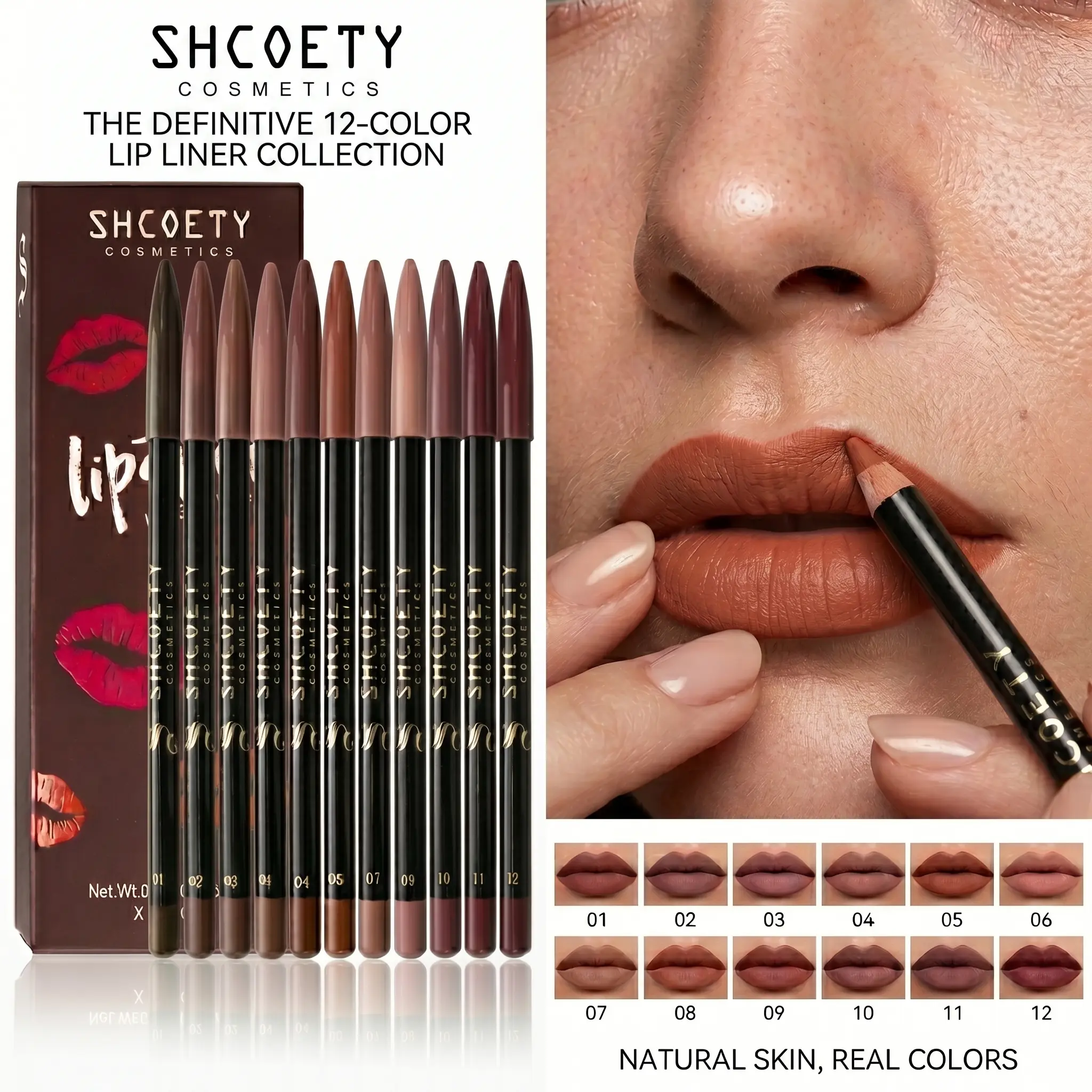 12-Piece 2-in-1 Lipliner & Lipstick Contour Combo Kit, Waterproof Creamy Matte Pencils, Long-Lasting Smooth Pigmented Multi-Pack in Vintage Nude & Brown Shades for Flawless Finish