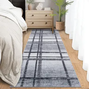 GARVEE Washable 2x6 Kitchen Runner Rug, Soft Non Slip Geometric Modern Rugs, Low Pile Ultra Thin Rug Runners for Hallways, Indoor Contemporary Carpet Mat for Entryway Bathroom Bedside, Light Grey