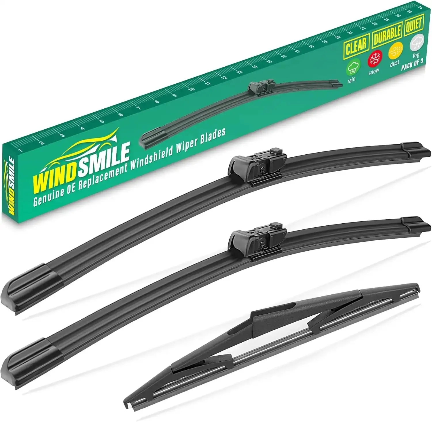 Premium All-Weather Windshield Wiper Blades Replacement Set Pack - 3-Pack, 26in,19in,10in, OEM-Quality, Natural Rubber, Steel Spring Radian, Quiet Operation, Anti Oxidation, Durable for 2022-2025 Nissan Pathfinder Front & Rear, Double Spring
