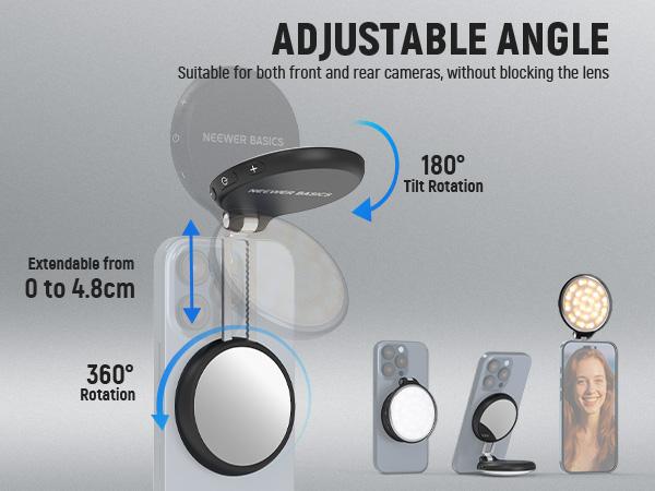 NEEWER NL48R Magnetic LED Selfie Light with Makeup Mirror, MagSafe Compatible Phone Fill Light & Desk Stand for iPhone/Android, Portable Dimmable Video Light for TikTok Live, Vlogging & Makeup NEEWER NL48R Magnetic LED Selfie Light with Makeup Mirror, MagSafe Compatible Phone Fill Light & Desk Stand for iPhone/Android, Portable Dimmable Video Light for TikTok Live, Vlogging & Makeup