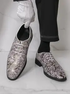 Men's Fashion PU Leather Dress Shoes, Lace-Up Formal Shoes for Party, Holiday, Halloween, Business Work Style, All Seasons Wear