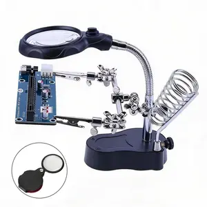 3.5x-12x Adjustable LED Magnifier, Pcb Repair Tool with Clamp and Soldering Iron Stand, Abs Frame, Ideal for Electronics Maintenance