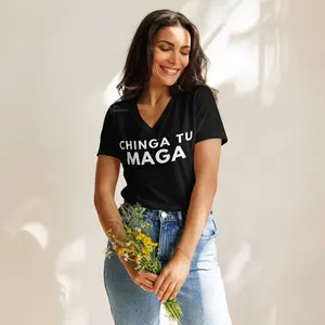 Women's Relaxed Everyday V-Neck Shortsleeve Tshirt - Soft Cotton Fabric and Comfort Fit for Casual Summer Look with the statement "Chin Ga Tu MAGA"