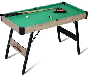 48 Inch Foldable Pool Table with Wood Finish, Modern Billiards Table with 2 Cue Sticks, 16 Balls, Rack, Felt Brush and Chalk, Choose Your Style, Suitable for Living Room & Playroom