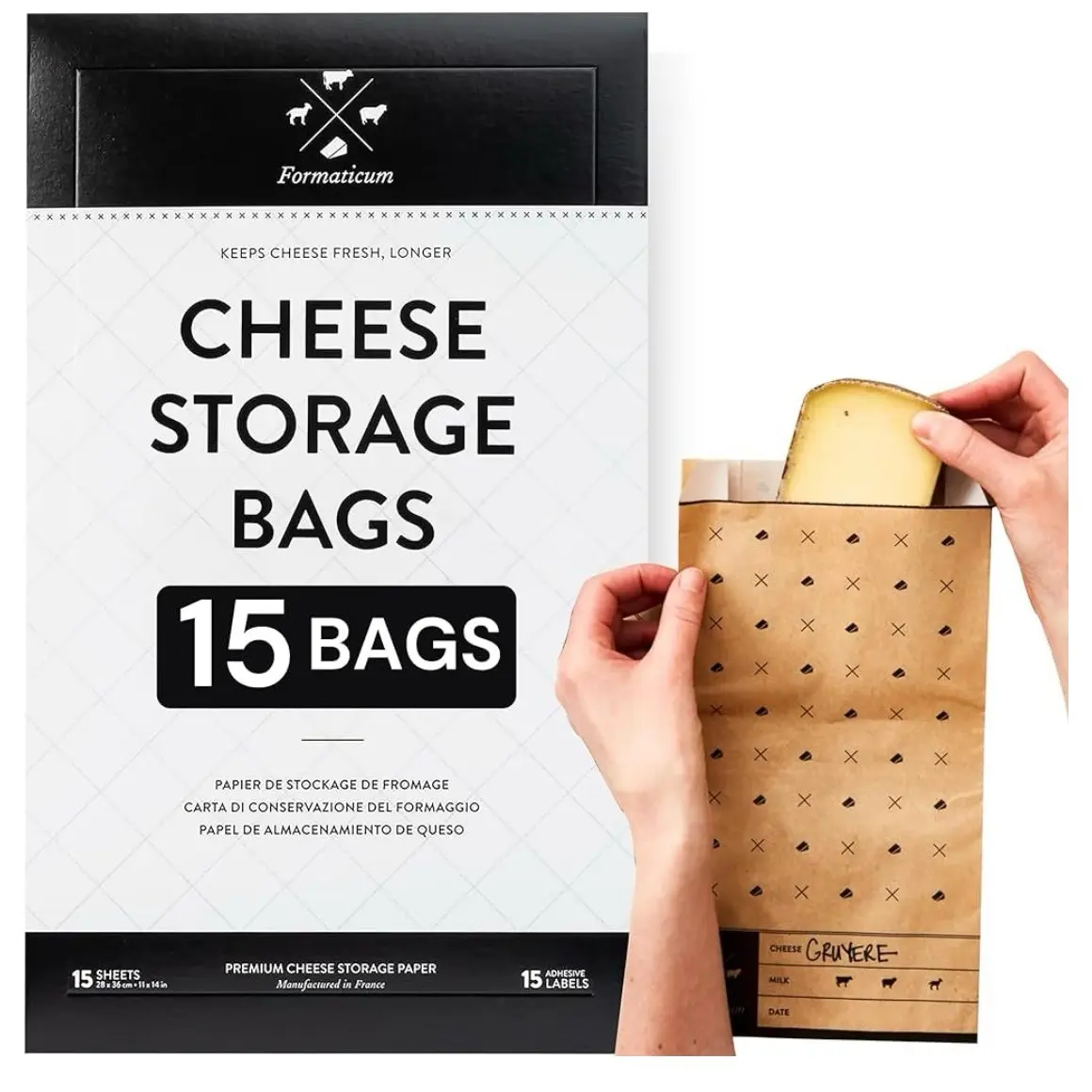 Professional Grade Cheese Paper Bags for Wrapping Cheese - Porous Brown Paper Bags From France - 6.25 x 11 (15 Pack) food containers Bakeware Reusable Printed