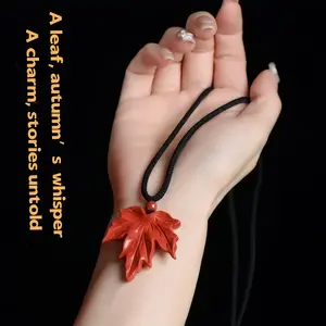 Cinnabar Maple Leaf Pendant | Symbol of Fortune & Endurance, Protective Amulet for Luck & Safety | Unisex Gift for Birth Year, Festival, Couples | Red Bliss & Everlasting Guard Must-Have | Auspicious Jewelry