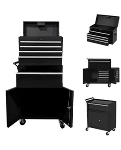 Garvee 5-Drawer Heavy-Duty Metal Rolling Tool Chest with Lockable Wheels, Detachable Top Tool Box, Sliding Drawers, 2-in-1 Tool Cabinet Organizer for Garage, Workshop, Storage, Black