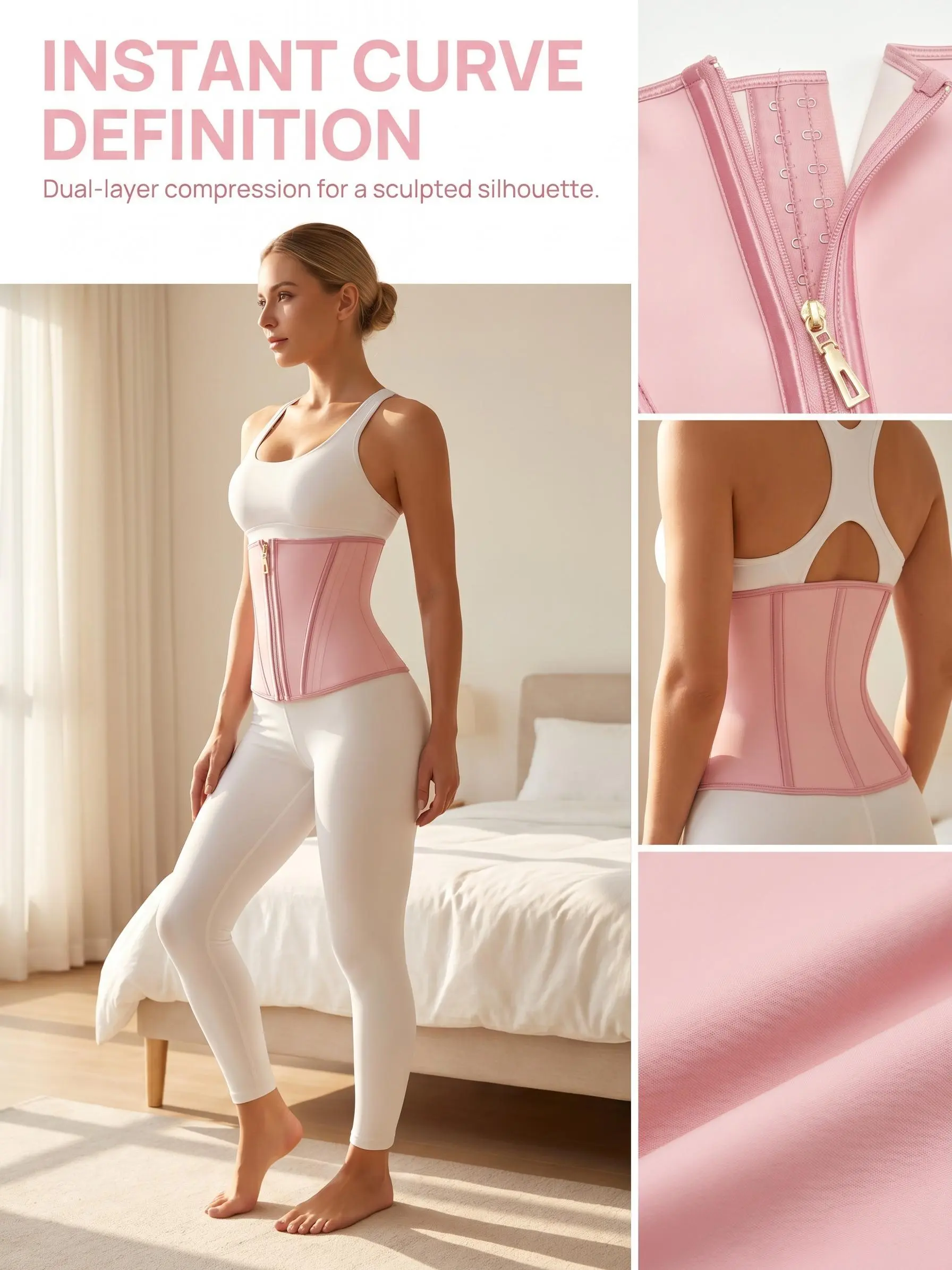 Comfortable Chic Pink Waist Trainers with Dual-Layer Compression for Instant Curve Definition and a Sculpted Silhouette