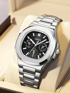 Men's Luxury Business Watch Series, Square Design, Silver Color Band, Quartz Movement, Luminous Hands, Date Display, Best Gift Idea