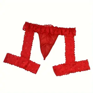 Men's Sexy Transparent Lace Pocket Flat Foot Garter Men's Underwear