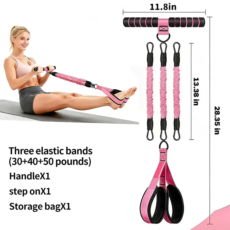 Women's Latex Adjustable Compact Portable 3-Band Yoga Pedal Resistance Band - Multi-Functional Pull Rope for Abdominal, Waist, Arm, Leg Exercises, Home Gym Sit-Ups, Yoga Stretching