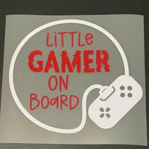 Little Gamer on Board Car Decal - Red Text with White Game Controller Design 6x5.39in Waterproof Sticker for Cars Laptops & Water Bottles Easy Application Fun Personal Touch