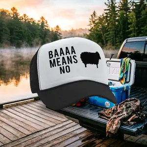 BAAAAAA MEANS NO - sheep parody joke gag - Vintage Retro Style Trucker Cap Hat - Five Panel Retro Style TRUCKER Cap